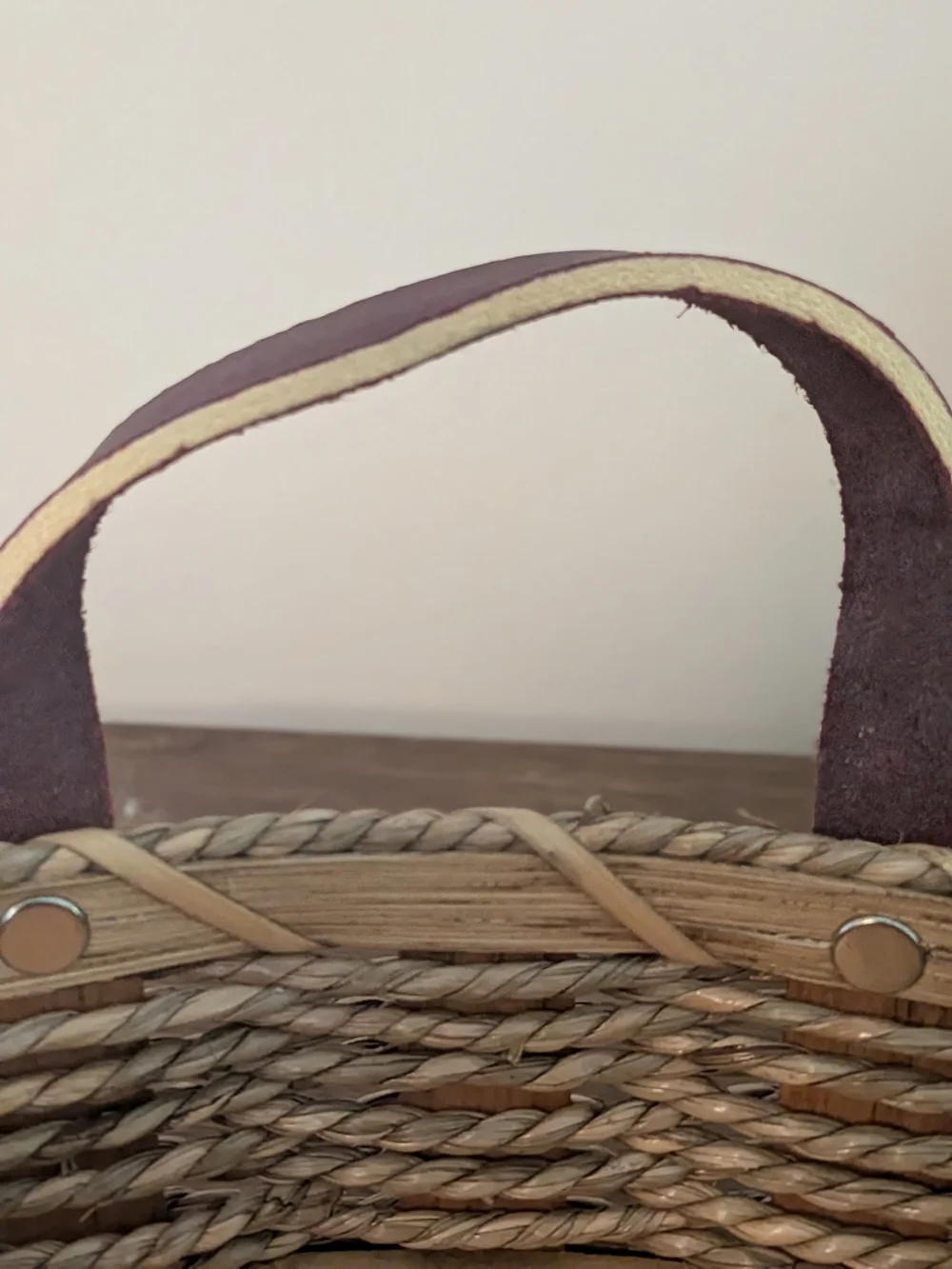 Signed Amish Woven Basket Tray Leather Handles Lancaster PA #281 Handcrafted